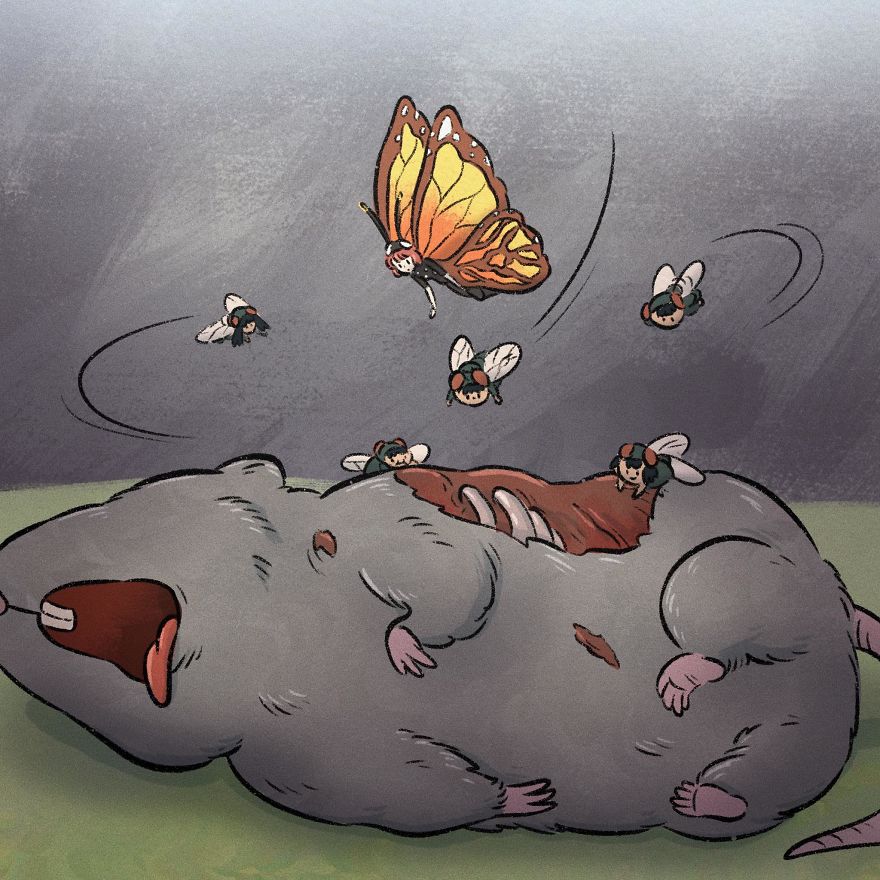 Thai Artist Illustrates A Thought-Provoking Story About A Butterfly And A Fly