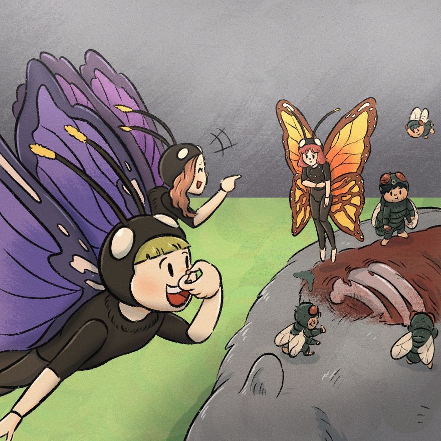 Thai Artist Illustrates A Thought-Provoking Story About A Butterfly And A Fly