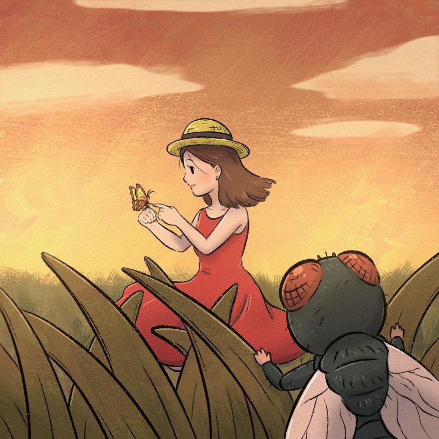 Thai Artist Illustrates A Thought-Provoking Story About A Butterfly And A Fly