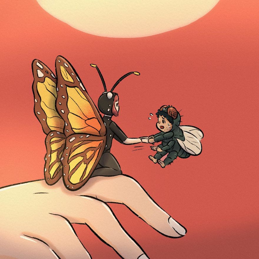 Thai Artist Illustrates A Thought-Provoking Story About A Butterfly And A Fly