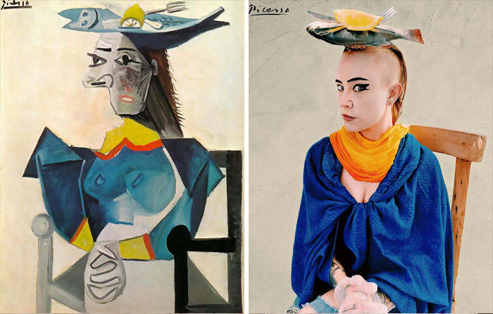 I Recreated "Woman In A Fish Hat" By Picasso For Getty Museum's Recreation Contest