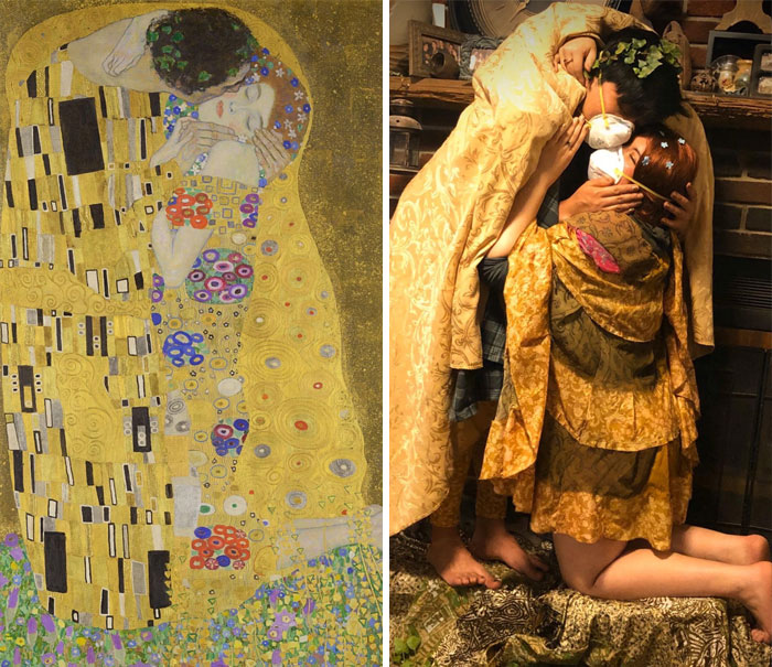 Getty Museum Challenge Of "The Kiss" With My Lady Friend. Masks Added For Pandemic Effect