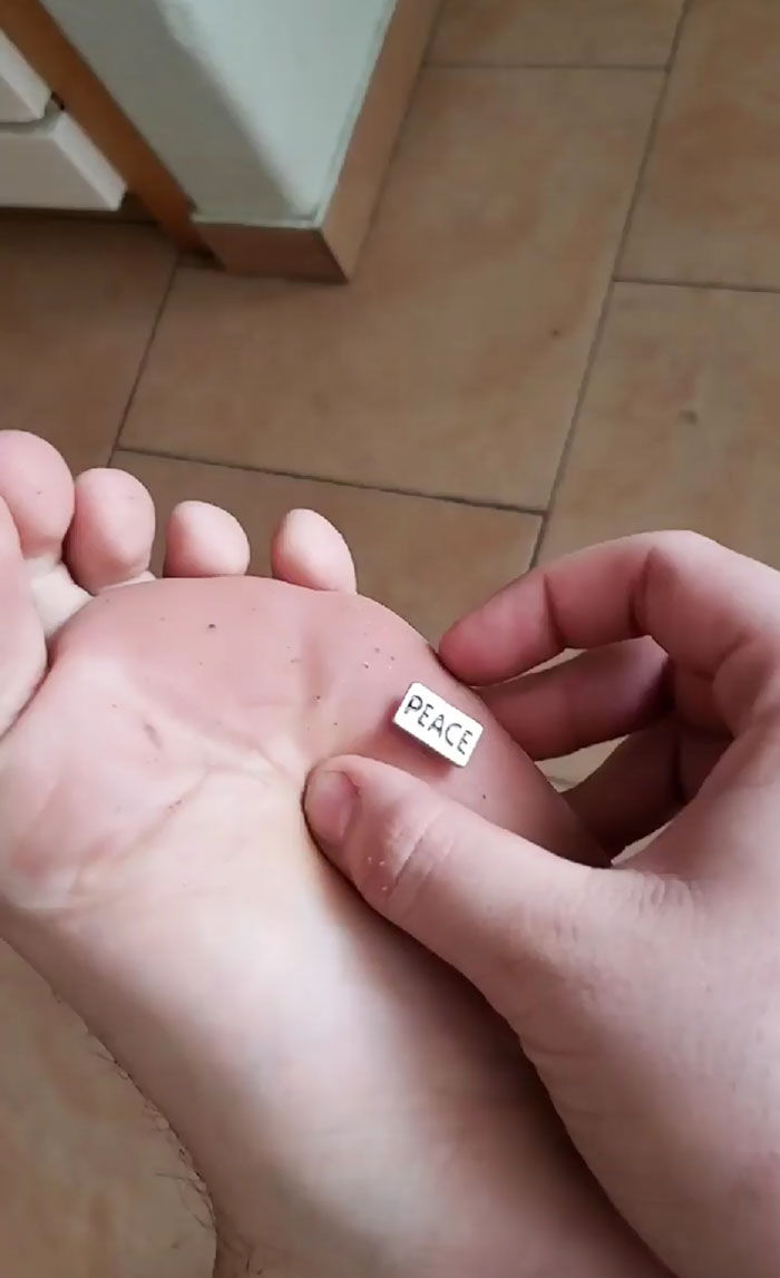 Stepped On This Thumbtack This Morning. Not A Very Peaceful Way To Start The Day