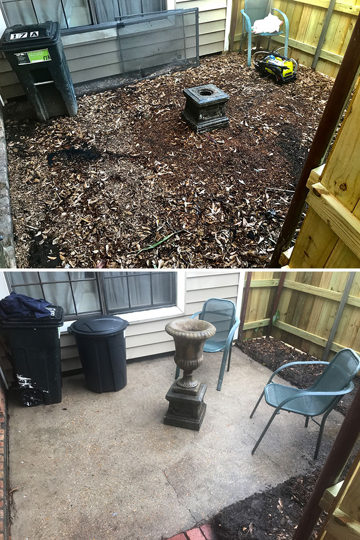 10 Years Of Dead Leaves Dirt And Roots Between 4 And 6 Inches Deep Covering A Concrete Slab Poured Over A Decade Ago