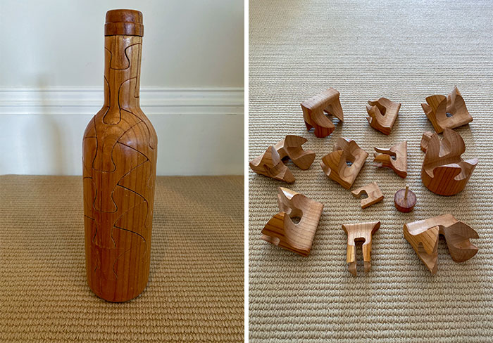 Wooden Puzzle In The Shape Of A Wine Bottle