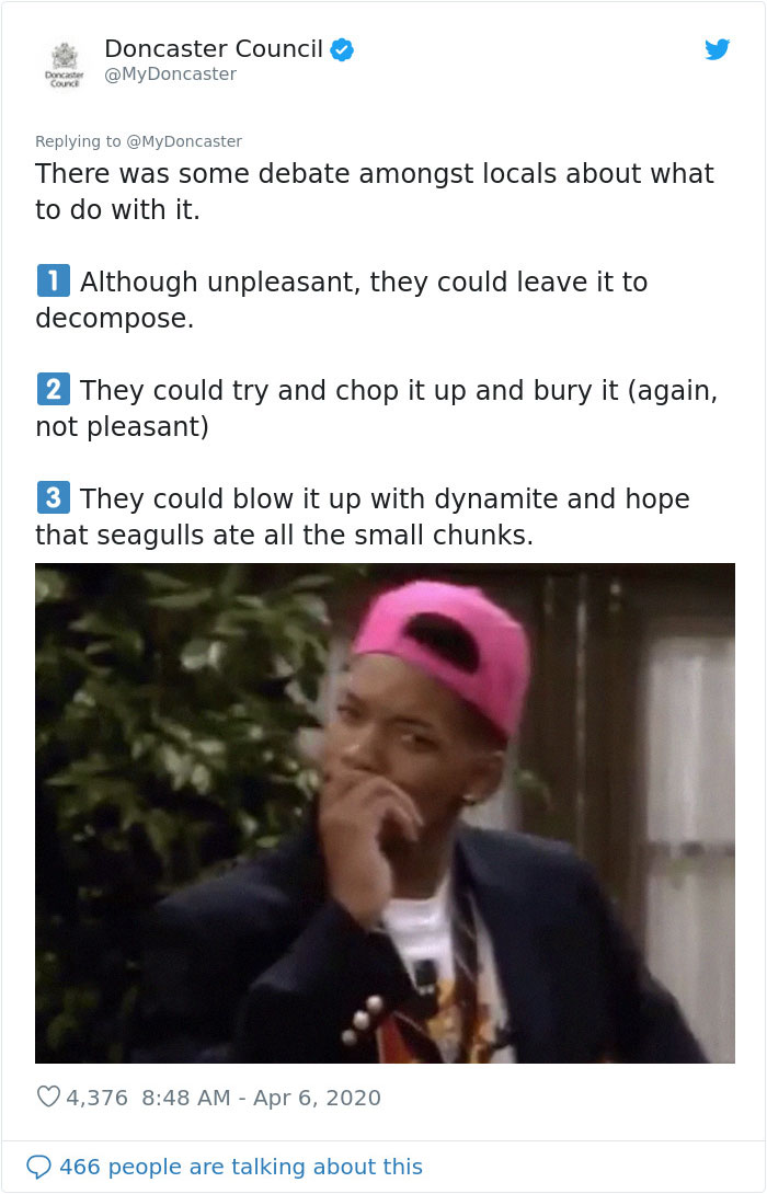 People Are Applauding This Twitter Manager For Using A Whale Blown Up In The 1970s As A Lesson On Coronavirus