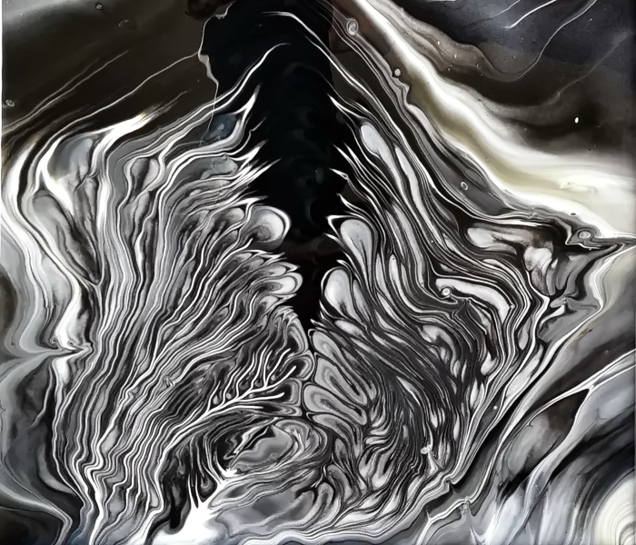 I Poured Black, White, Gold, And Silver Acrylic Paint Together And Got A Painting I Wasn’t Expecting