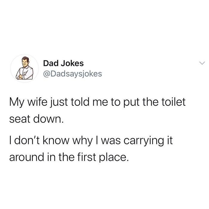 Dad joke about putting down a toilet seat, by @Dadsaysjokes, humorous twist on a common household theme.