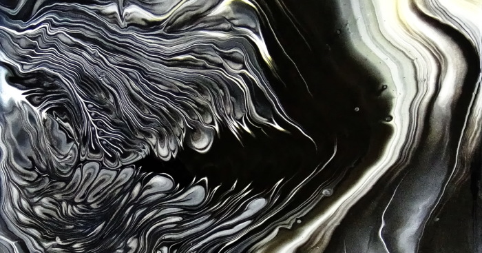 I Poured Black, White, Gold, And Silver Acrylic Paint Together And Got A Painting I Wasn’t Expecting