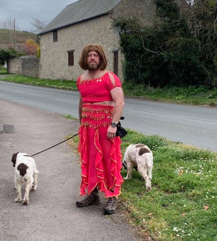 "My Mate Has Been Dressing Up Everyday To Cheer The Neighborhood Up While He Takes The Dogs Out"