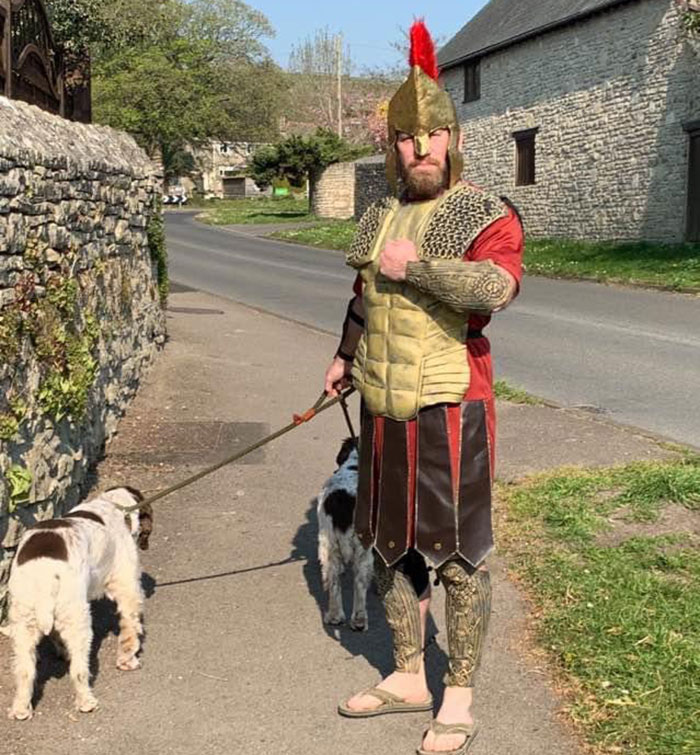 "My Mate Has Been Dressing Up Everyday To Cheer The Neighborhood Up While He Takes The Dogs Out" "My Mate Has Been Dressing Up Everyday To Cheer The Neighborhood Up While He Takes The Dogs Out"