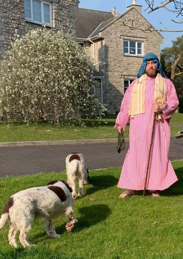 "My Mate Has Been Dressing Up Everyday To Cheer The Neighborhood Up While He Takes The Dogs Out" "My Mate Has Been Dressing Up Everyday To Cheer The Neighborhood Up While He Takes The Dogs Out"