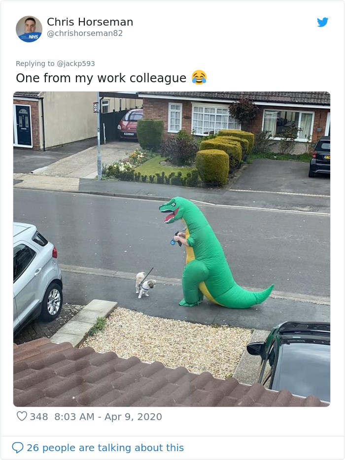 "My Mate Has Been Dressing Up Everyday To Cheer The Neighborhood Up While He Takes The Dogs Out" "My Mate Has Been Dressing Up Everyday To Cheer The Neighborhood Up While He Takes The Dogs Out"