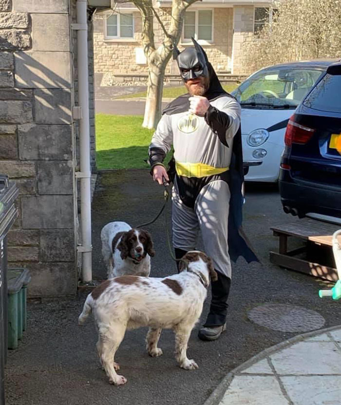 "My Mate Has Been Dressing Up Everyday To Cheer The Neighborhood Up While He Takes The Dogs Out" "My Mate Has Been Dressing Up Everyday To Cheer The Neighborhood Up While He Takes The Dogs Out"