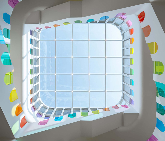 483 Rainbow-Colored Glass Panels Emit A Rotating Kaleidoscope In This Playful Kindergarten