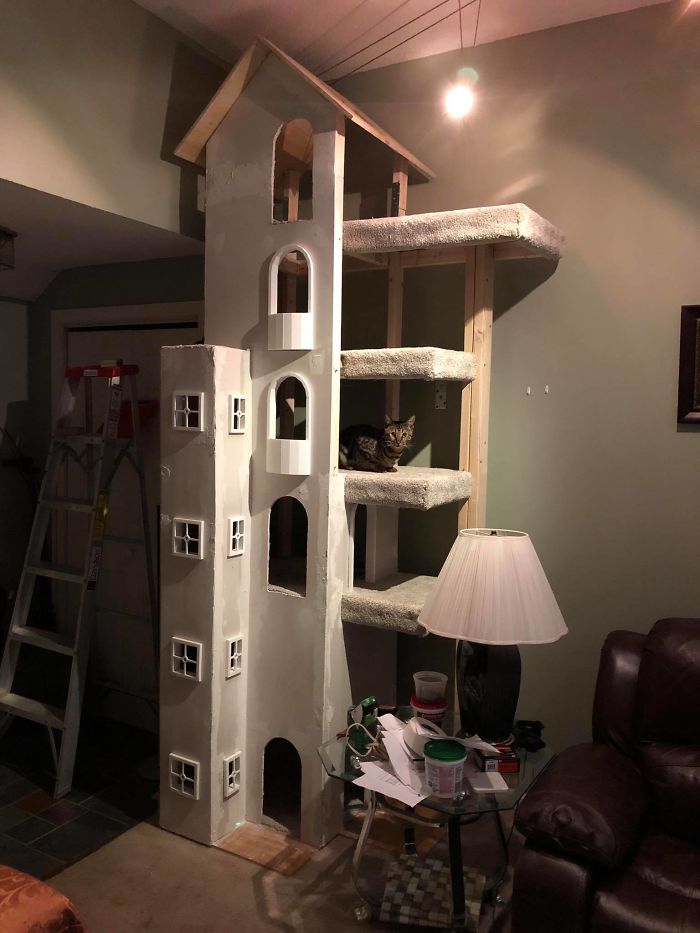 Man Builds Two Kitty Towers For His Cats And So Many People Want It, He's Gonna Start Selling The Building Plans Man Builds Two Kitty Towers For His Cats And So Many People Want It, He's Gonna Start Selling The Building Plans