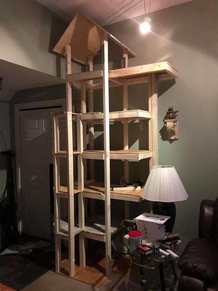 Man Builds Two Kitty Towers For His Cats And So Many People Want It, He's Gonna Start Selling The Building Plans Man Builds Two Kitty Towers For His Cats And So Many People Want It, He's Gonna Start Selling The Building Plans