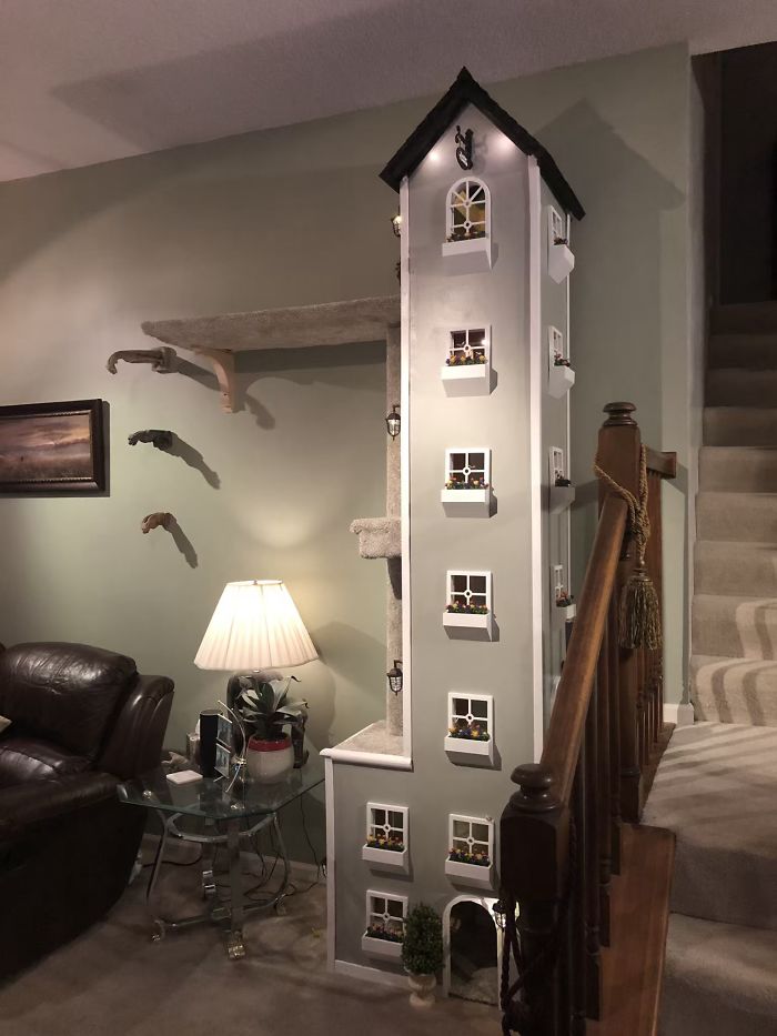 Man Builds Two Kitty Towers For His Cats And So Many People Want It, He's Gonna Start Selling The Building Plans Man Builds Two Kitty Towers For His Cats And So Many People Want It, He's Gonna Start Selling The Building Plans