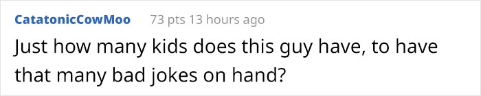 Comment joking about a man's dad jokes during quarantine.