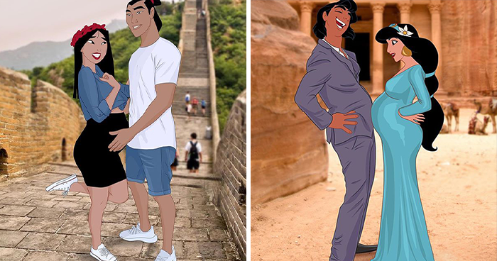 Artist Reimagines Disney Princesses As Pregnant Women And Gives Dad Bodies To The Princes