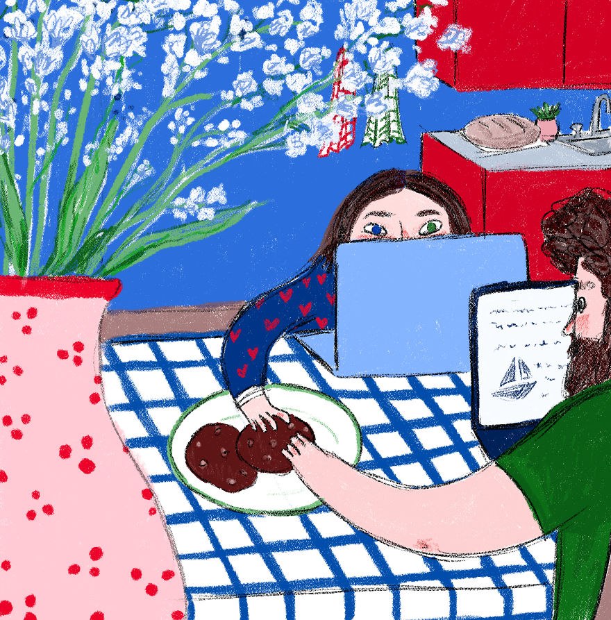 Smart Working, Looking Up And Seeing My Partner