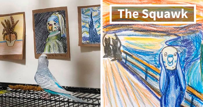 My Friend Created A Tiny Art Gallery For Her 7 Budgies