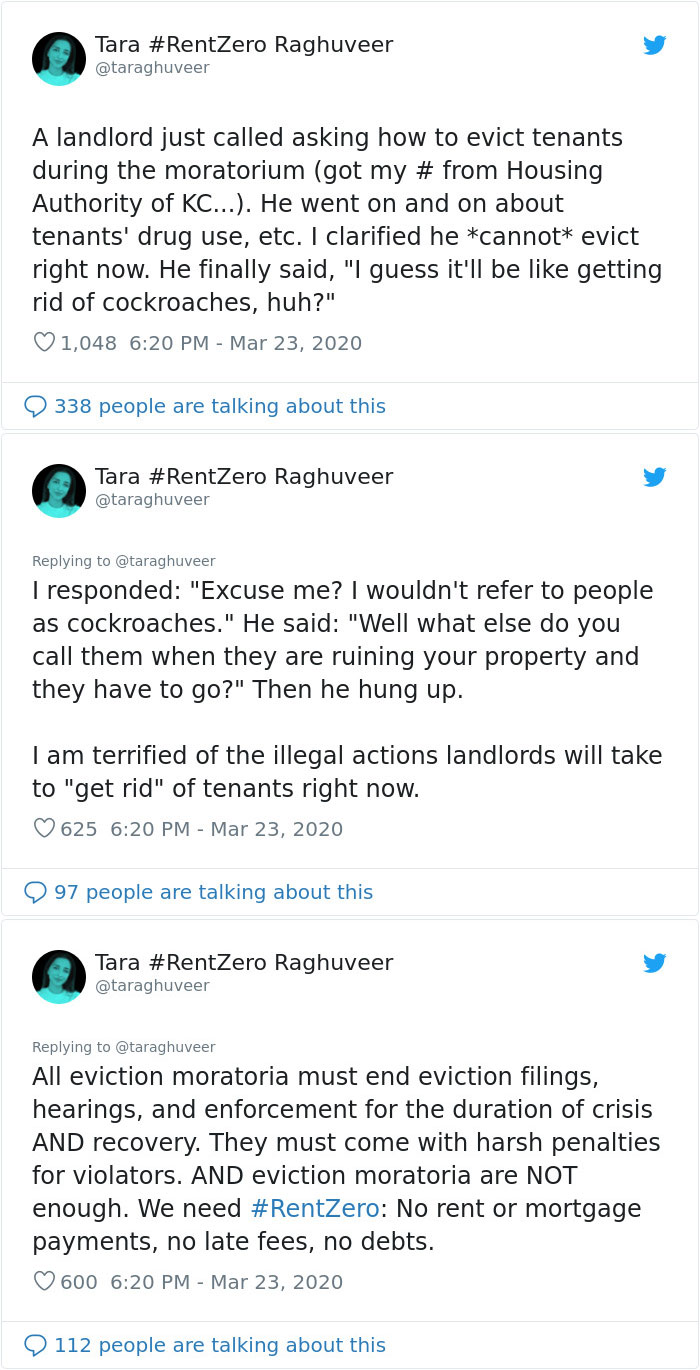 A Landlord Figures They Will Have To Evict Their Tenants "Like Cockroaches" During The Quarantine-Related Eviction Moratorium