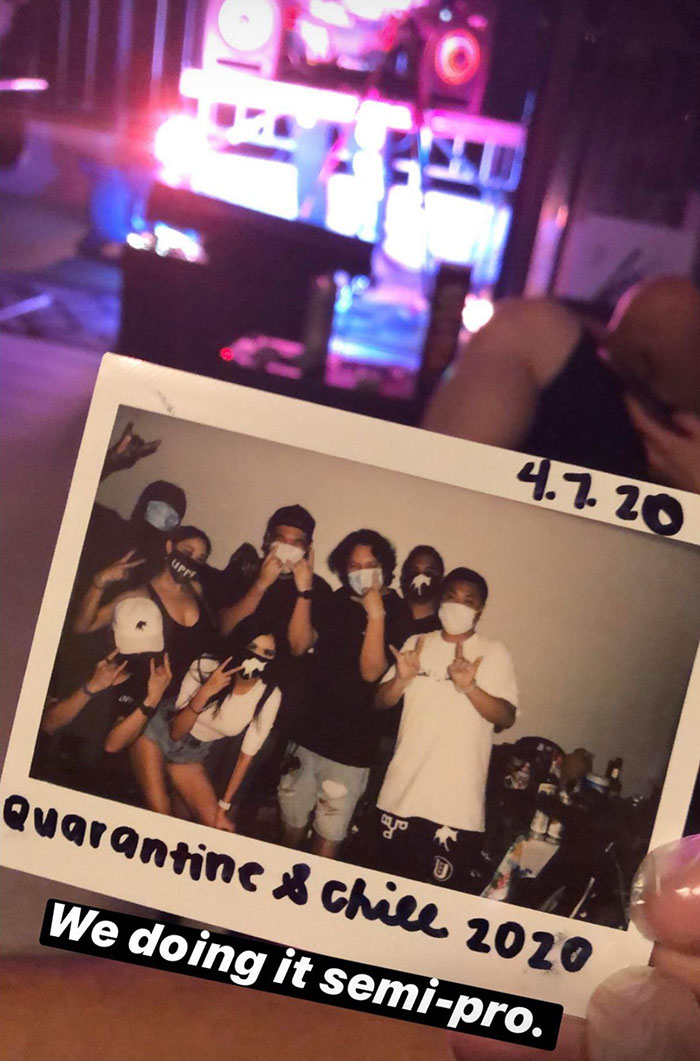 A Group Of Friends Still Getting Together And Partying Regardless Of The Quarantine Rules. Obviously Standing Less Than 6 Feet Apart But It’s Okay Because They’re All Wearing Face Masks
