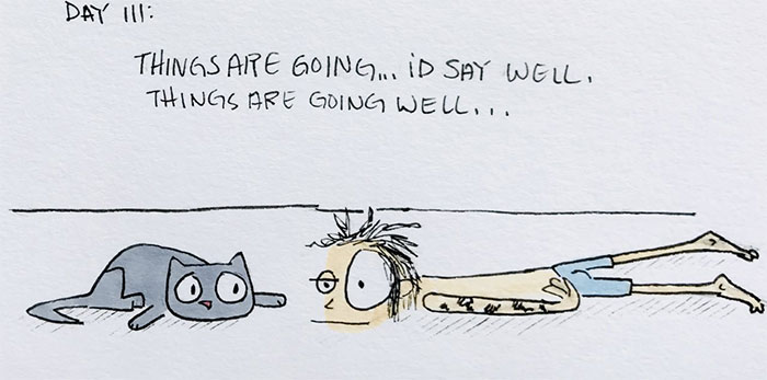 I Illustrated Each Day Of Quarantine With My Wife And A Cat (20 Pics)