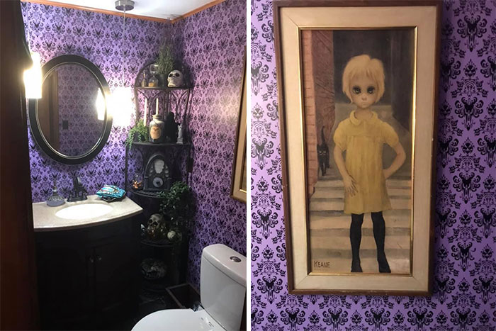 This Is My Lavender Bathroom. The Waif By Keane Is One Of My Favorite Thrifting Finds. One Of My Sons Says She Stares Right Through His Soul. I Had No Idea Where I Was Going To Put Her Until We Redid This Bathroom
