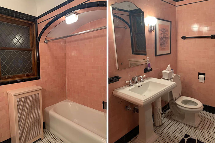 Chicago Bungalow Circa 1930. Beautiful Pink Crackle Subway Tile. I Would Never Change It!