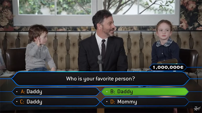 Jimmy Kimmel Hosts 'Who Wants To Be A Millionaire' For His Two Kids And Billy Adorably Loses His Patience Jimmy Kimmel Hosts 'Who Wants To Be A Millionaire' For His Two Kids And Billy Adorably Loses His Patience