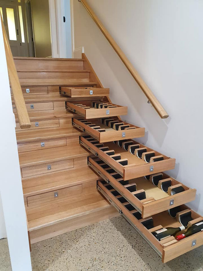Builder Transforms Staircase Into Wine Cellar In A Week And A Half Using Bunnings Drawers Builder Transforms Staircase Into Wine Cellar In A Week And A Half Using Bunnings Drawers