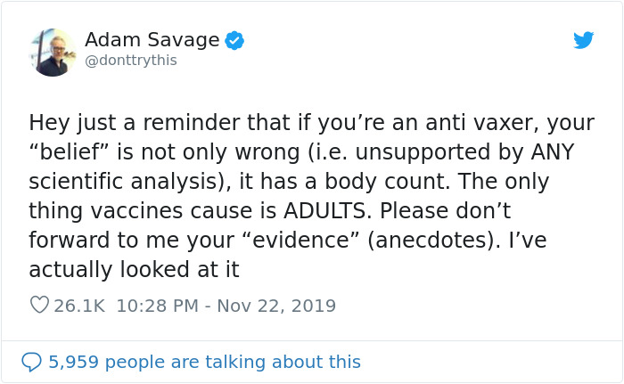 Adam Savage Makes A Statement About People Who Refuse To Wear A Mask, Shuts Down Idiots One By One