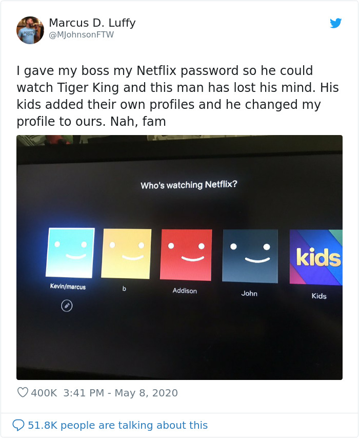 Man Gets Hilariously Trolled After Sharing Netflix Account With His Boss Man Gets Hilariously Trolled After Sharing Netflix Account With His Boss