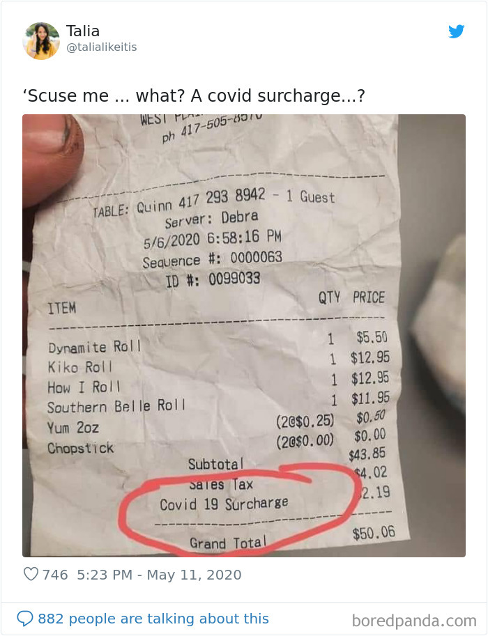 Turns Out, Some Restaurants Are Charging COVID Taxes After Re-Opening And It Boggles People Turns Out, Some Restaurants Are Charging COVID Taxes After Re-Opening And It Boggles People