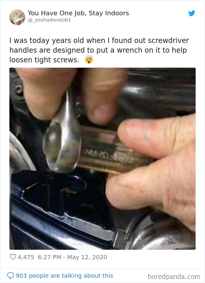 _youhadonejob1 tweets about screwdriver handles and picture of person using screwdriver