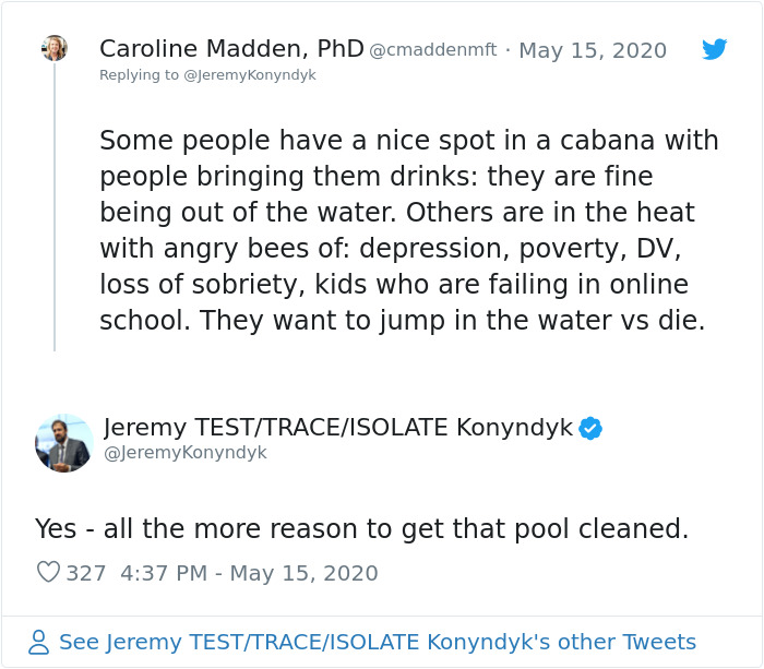 This Man Perfectly Puts The US Reopening Question In Perspective By Comparing Coronavirus To Poop In A Pool This Man Perfectly Puts The US Reopening Question In Perspective By Comparing Coronavirus To Poop In A Pool
