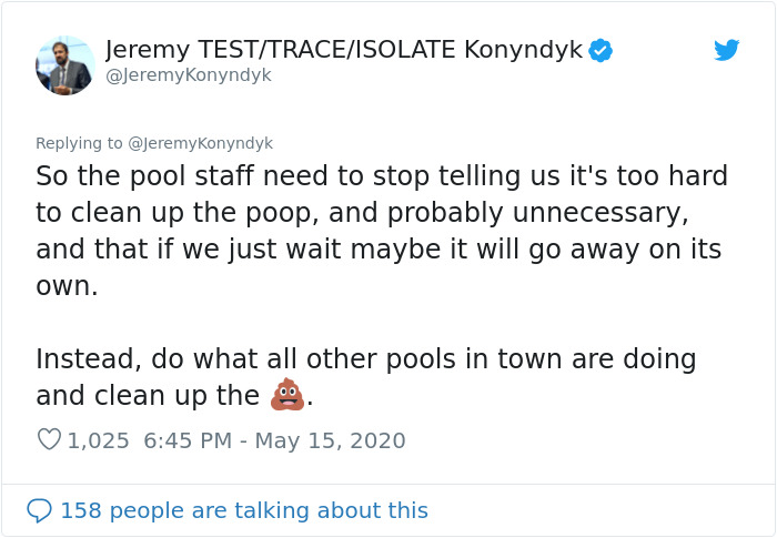 This Man Perfectly Puts The US Reopening Question In Perspective By Comparing Coronavirus To Poop In A Pool This Man Perfectly Puts The US Reopening Question In Perspective By Comparing Coronavirus To Poop In A Pool