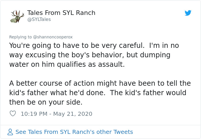 Kid Pours Water Over Woman's Cat So She Teaches Him A Lesson By Pouring A Basin Of Water On Him