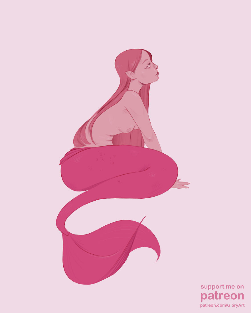 I Practiced My Art Skills By Drawing Semi-Naked Mermaids With Limited Color Palette. I Practiced My Art Skills By Drawing Semi-Naked Mermaids With Limited Color Palette.