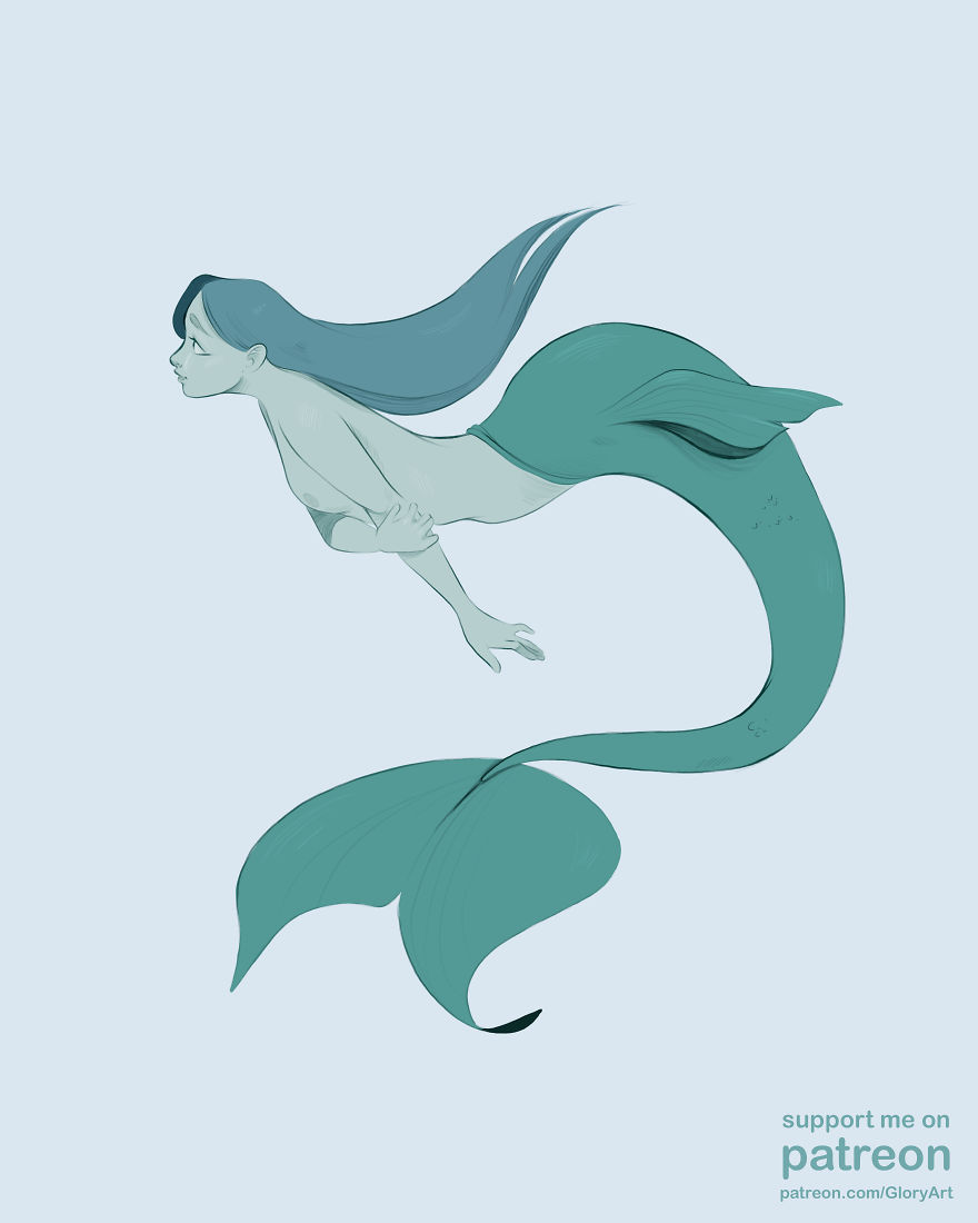 I Practiced My Art Skills By Drawing Semi-Naked Mermaids With Limited Color Palette. I Practiced My Art Skills By Drawing Semi-Naked Mermaids With Limited Color Palette.
