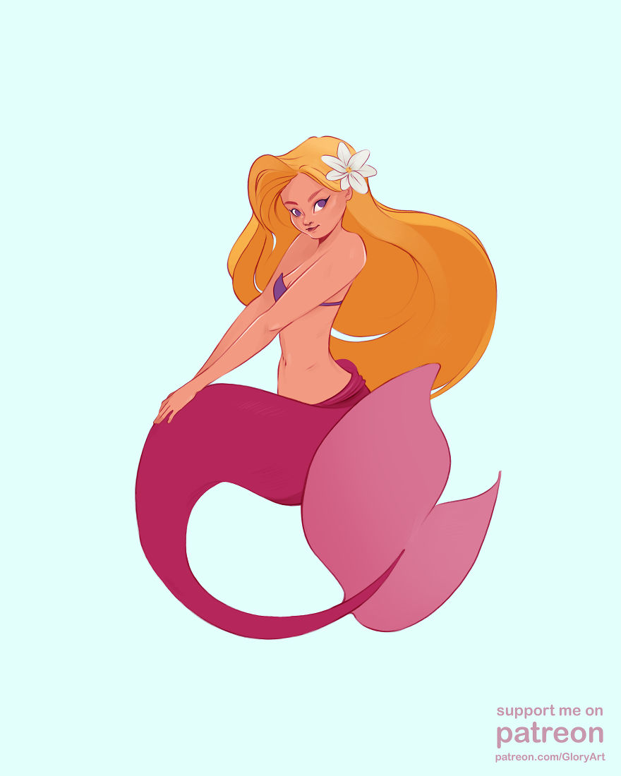 I Practiced My Art Skills By Drawing Semi-Naked Mermaids With Limited Color Palette. I Practiced My Art Skills By Drawing Semi-Naked Mermaids With Limited Color Palette.