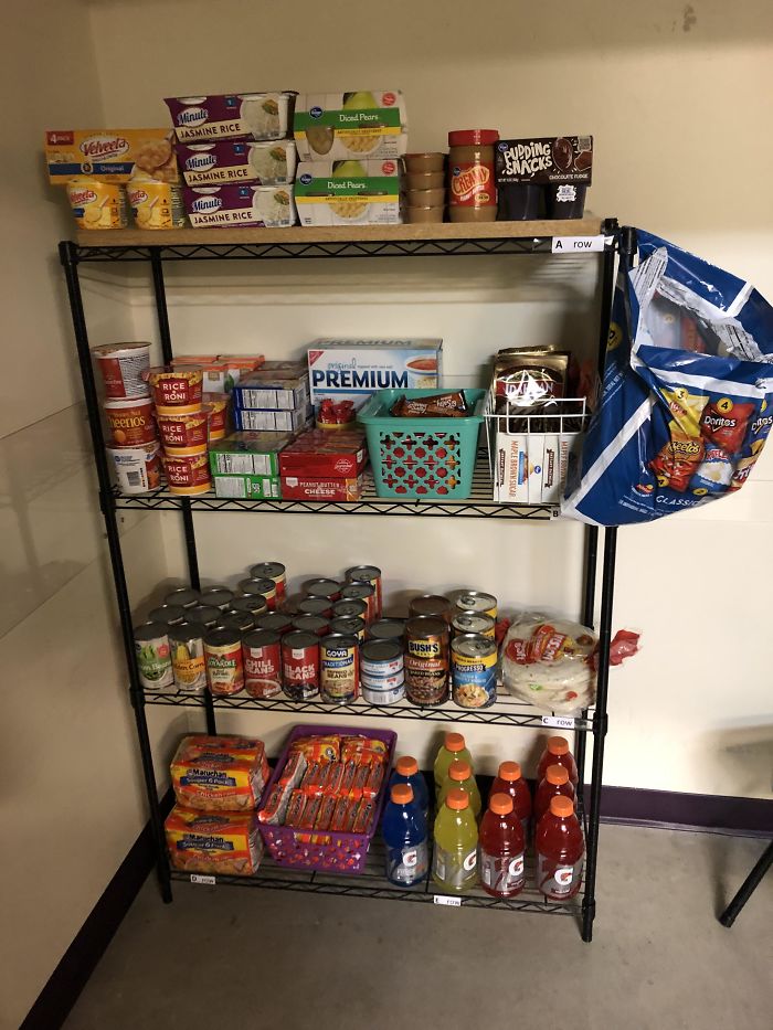 My Manager Set Up A Food Pantry To Ensure That Nobody Has To Worry About Being Able To Pay For Groceries During The Major Cuts In Shifts Recently. It’s All From His Own Wallet