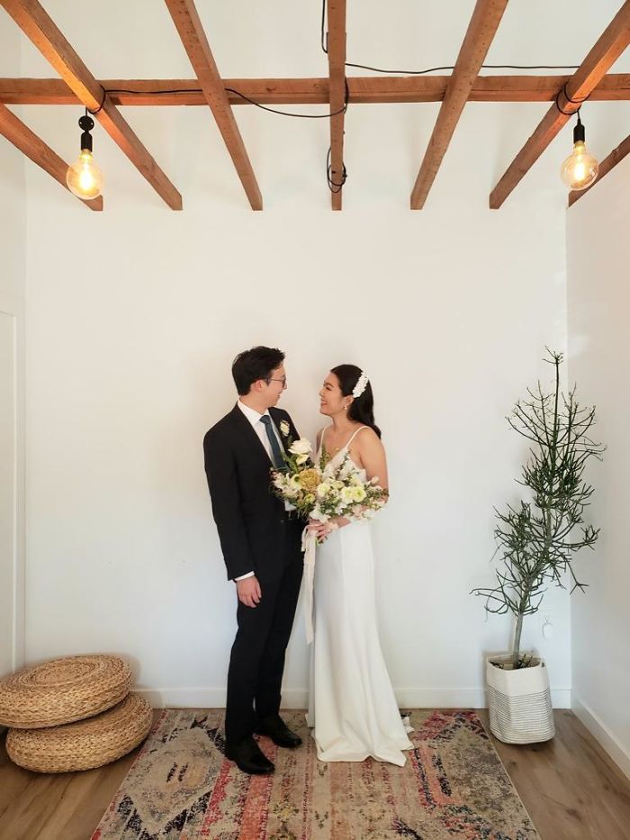 Just Married! With $15 Rings From Amazon, Surprise Delivered Bouquets/Boutonniere From Bms, Lulus Wedding Dress That Arrived The Day Before, And A Suit He Already Had In His Closet