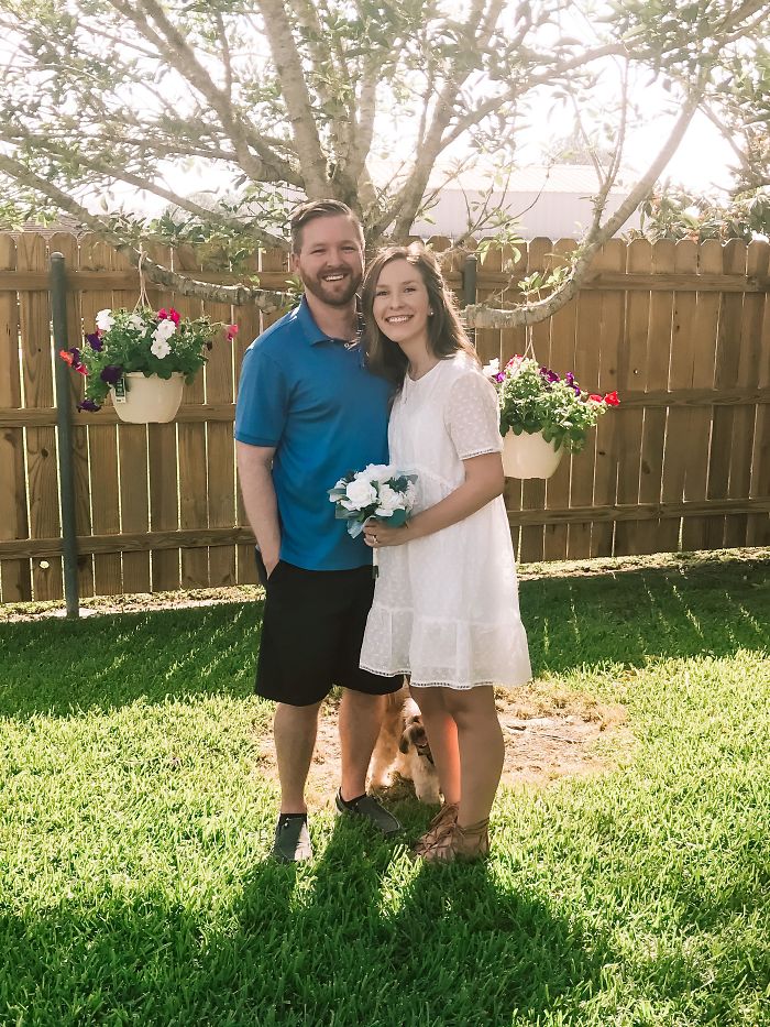 Even Though We Had To Move Our Wedding To September. We Kept The Date And Got Married In The Backyard