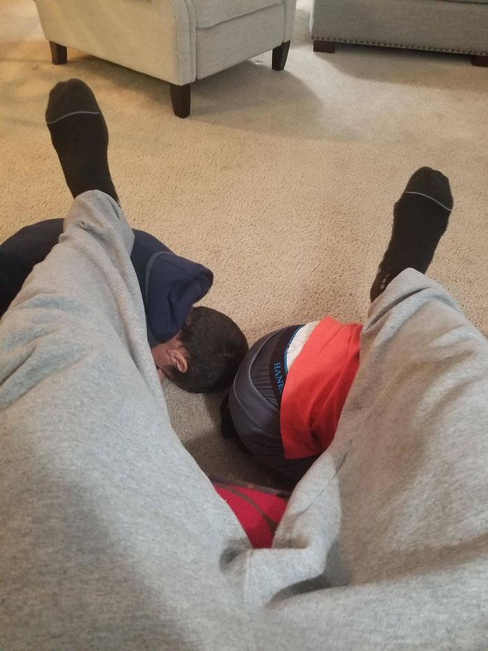 They Were Arguing Over Who Got To Be My Foot Rest. So We Compromised And They Each Got One Foot