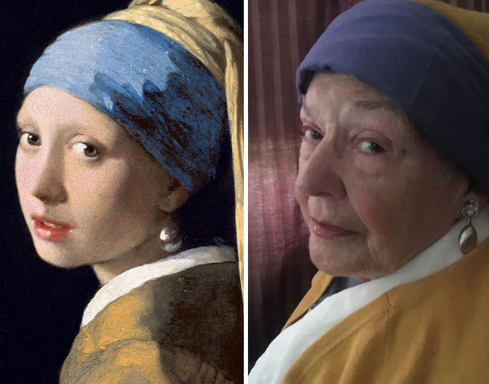 Daughter And Her 83-Year-Old Mother Are Recreating Famous Pieces Of Art While Stuck In Quarantine