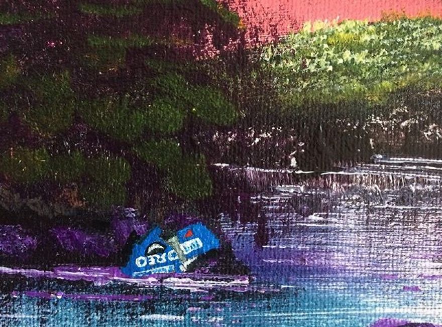 I Spent Quarantine Painting Intricate Pieces Of Litter Into My Traditional Nature Landscapes.