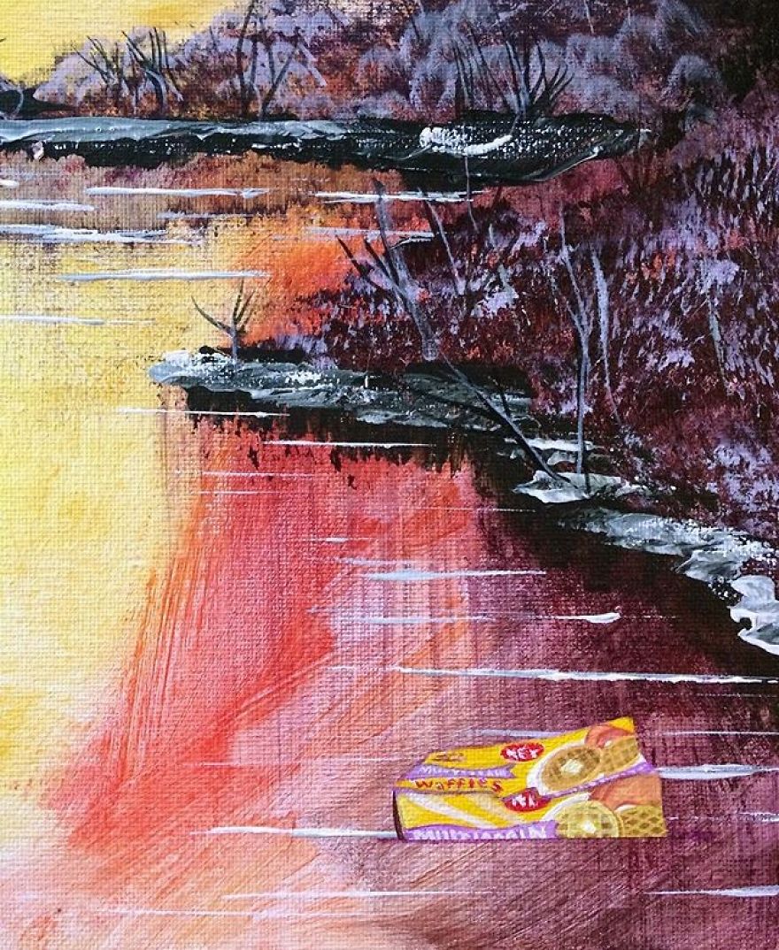 I Spent Quarantine Painting Intricate Pieces Of Litter Into My Traditional Nature Landscapes. I Spent Quarantine Painting Intricate Pieces Of Litter Into My Traditional Nature Landscapes.